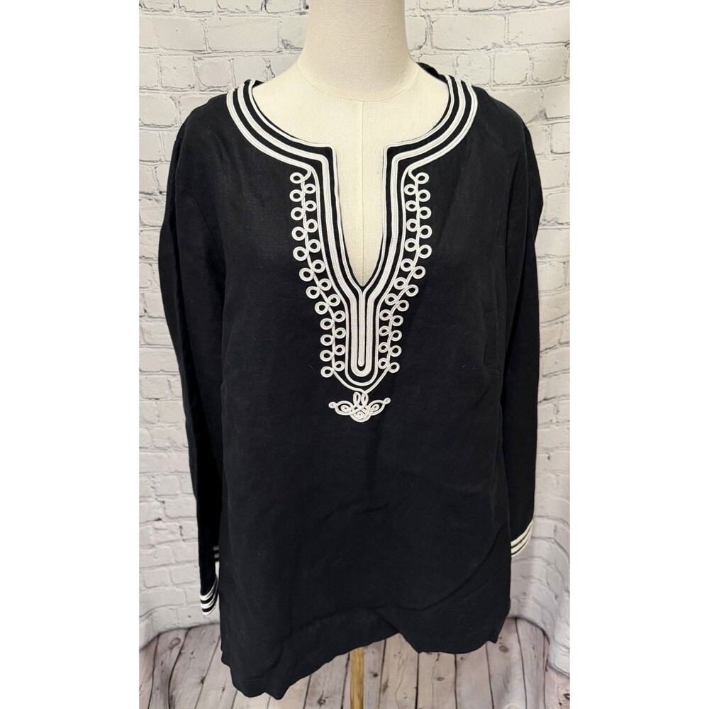 Style & Co. Black and White Linen Tunic Long Sleeve Blouse Top Plus Size 16W